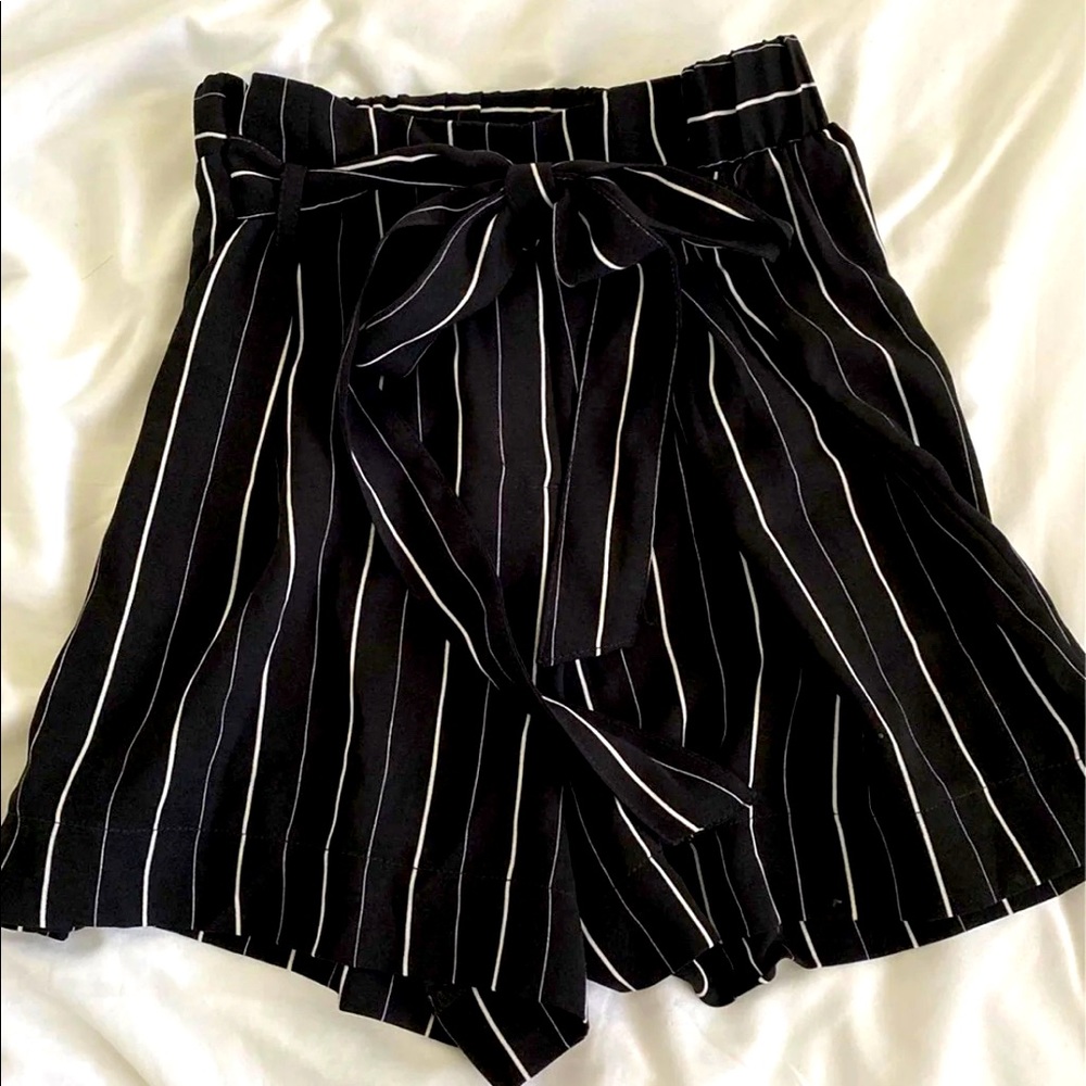 Black striped dress shorts